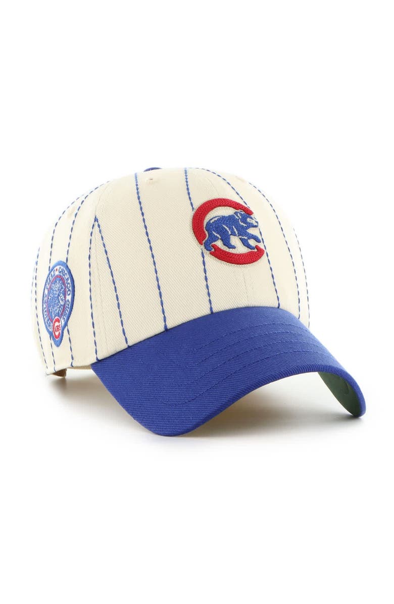 '47 Men's '47 x Rawlings Natural/Royal Chicago Cubs Pinstripe Clean Up Adjustable Hat, Main, color, Natural