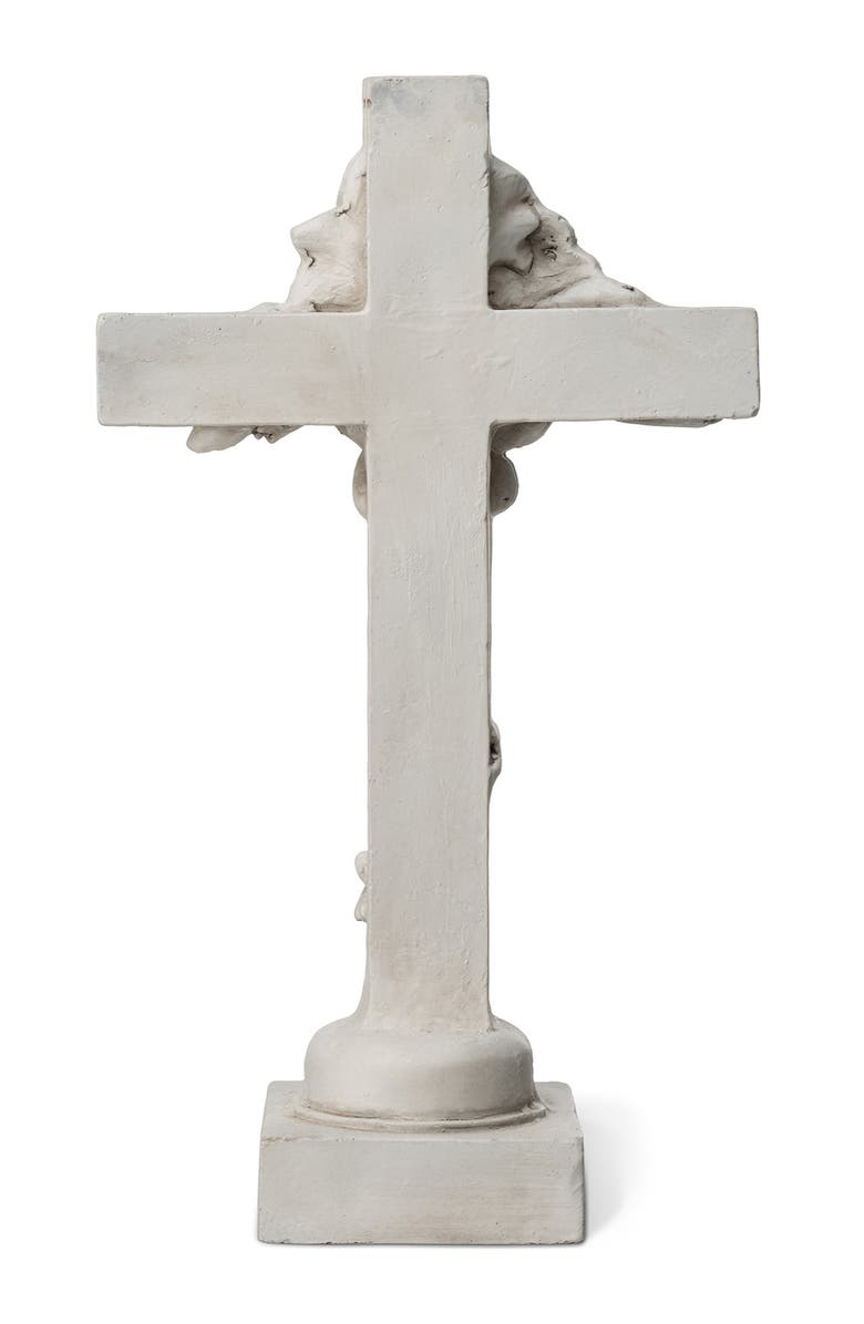 Glitzhome 13.75"H MGO Holy Christian Cross with Lily Garden Statue, Alternate, color, White