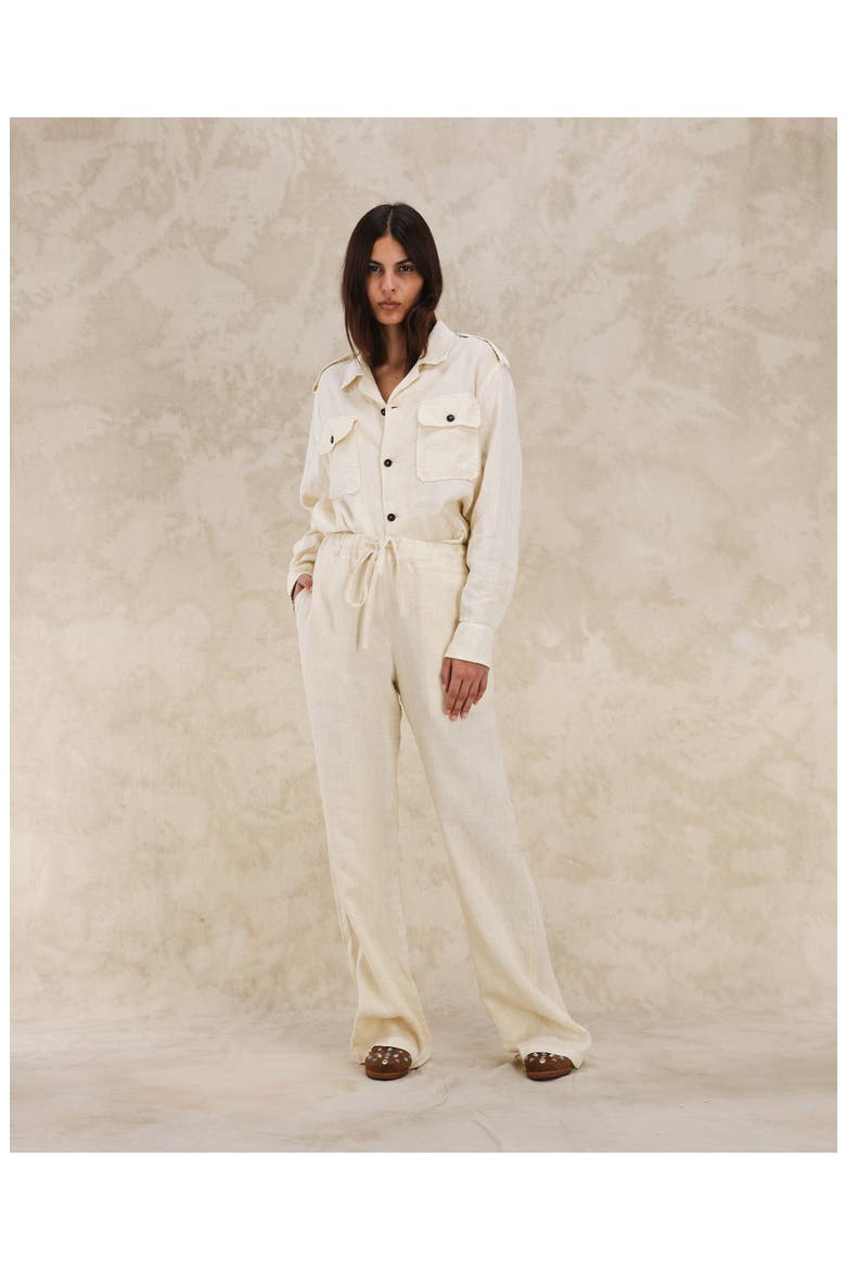 Jaleh Drawstring Linen Trousers, Alternate, color, MILK