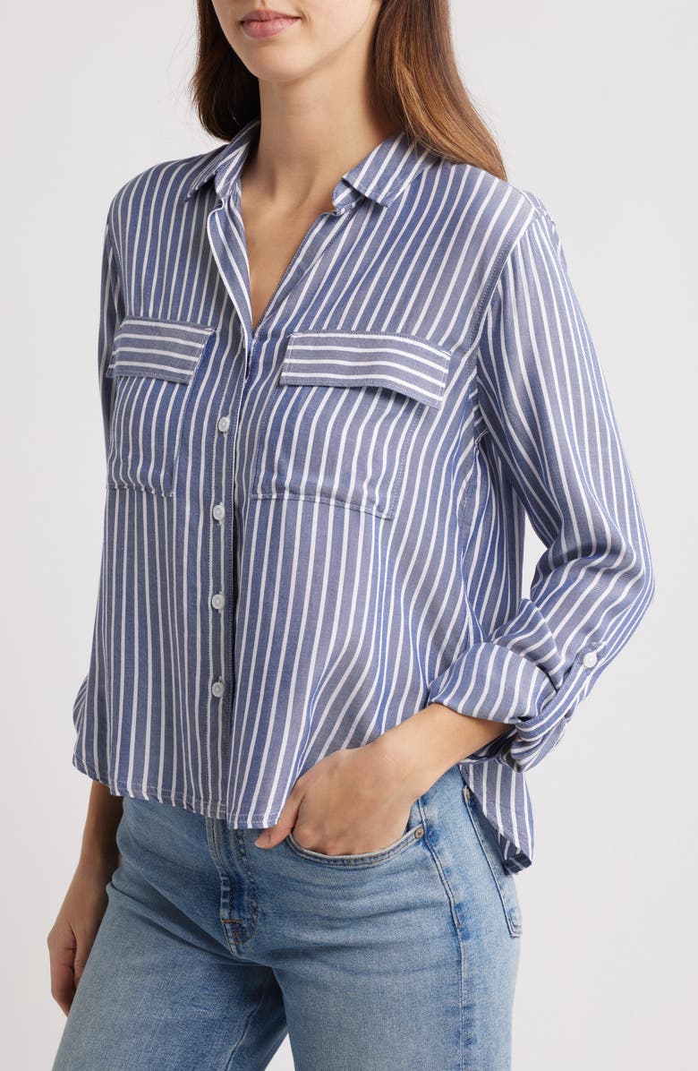 beachlunchlounge Fallon Crop Button-Up Shirt, Alternate, color, Blue Tide