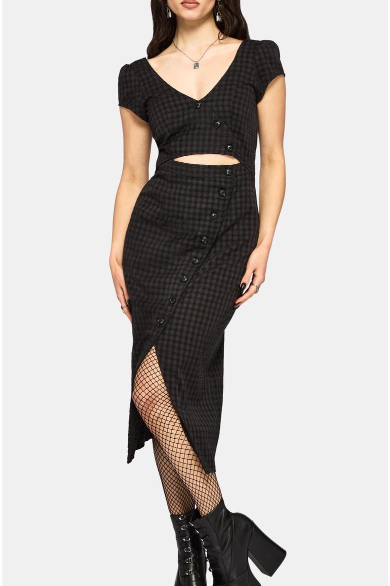 Ziggy Check Cut Out Midaxi Dress, Alternate, color, Black