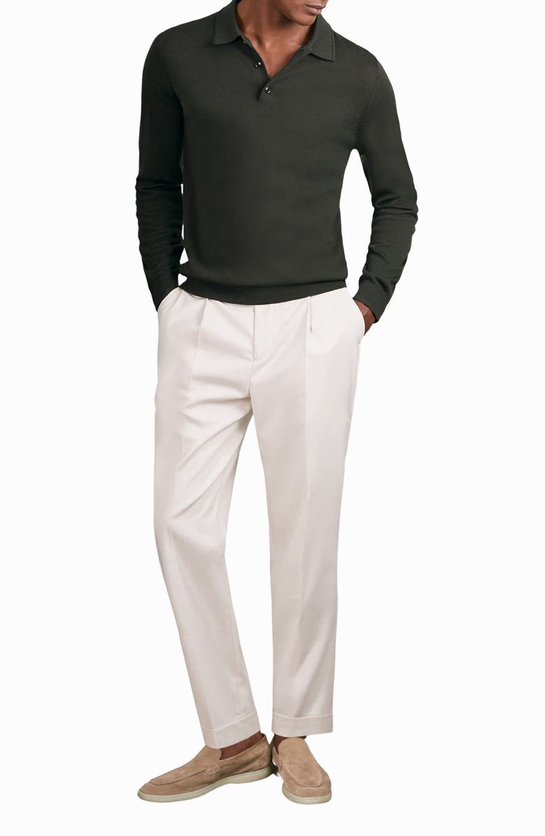 Reiss Trafford Long Sleeve Merino Wool Polo Sweater, Alternate, color, Dark Military