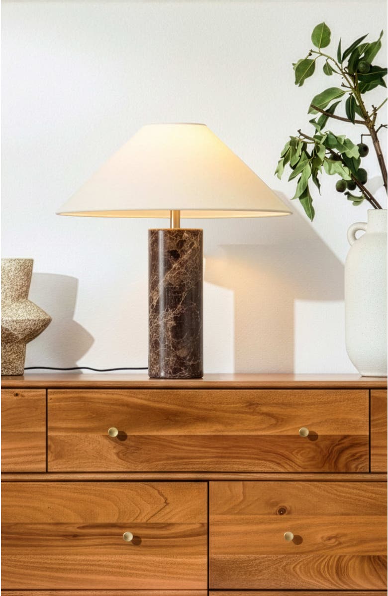 Brightech Runo 14" LED Table Lamp with Natural Stone Base, Alternate, color, Brown Marble