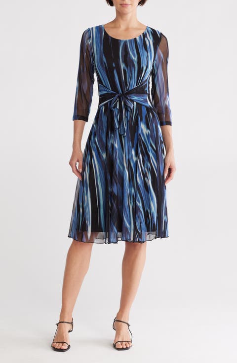 Mesh Tie Waist Long Sleeve Dress
