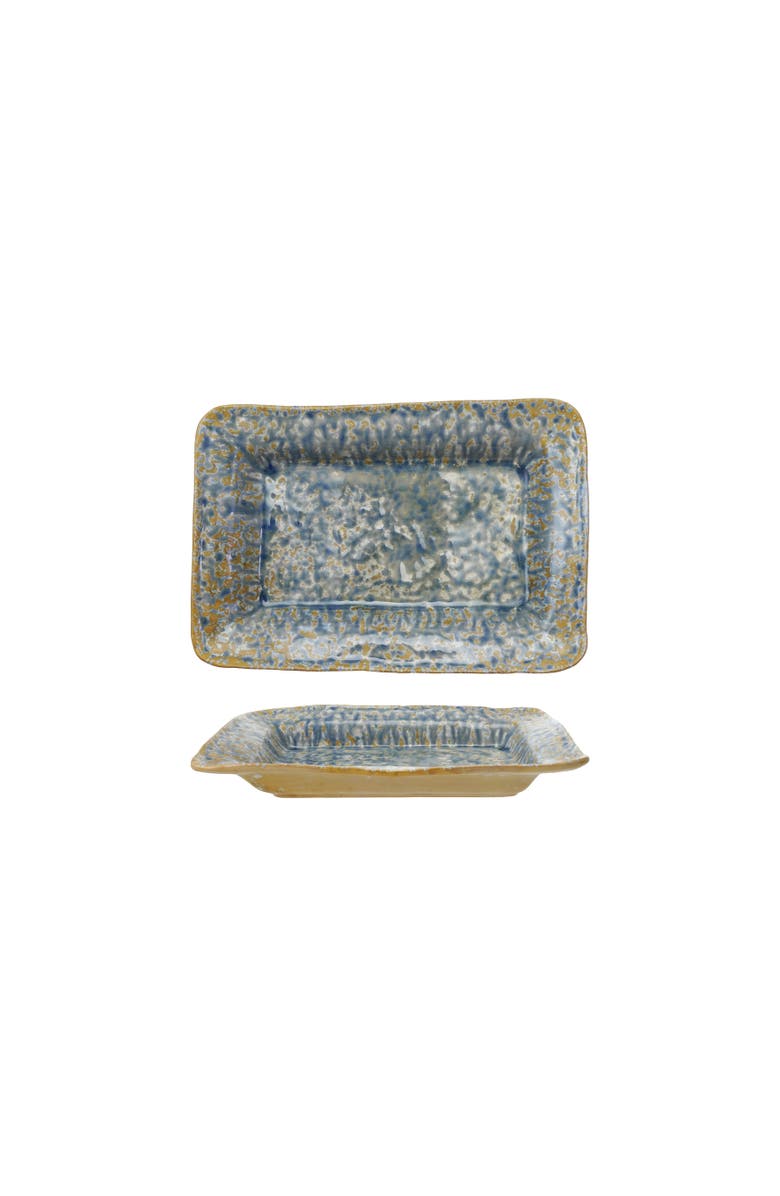 Storied Home Stoneware Serving Dish with Reactive Crackle Glaze, Blue, Main, color, Blue