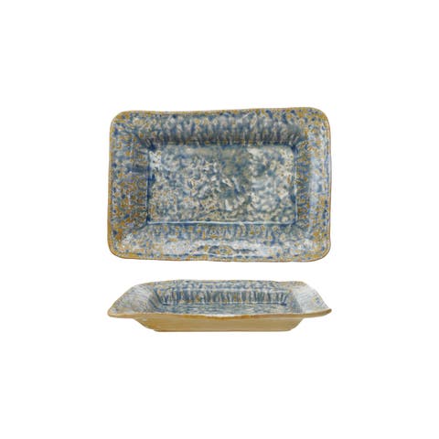 Stoneware Serving Dish with Reactive Crackle Glaze, Blue