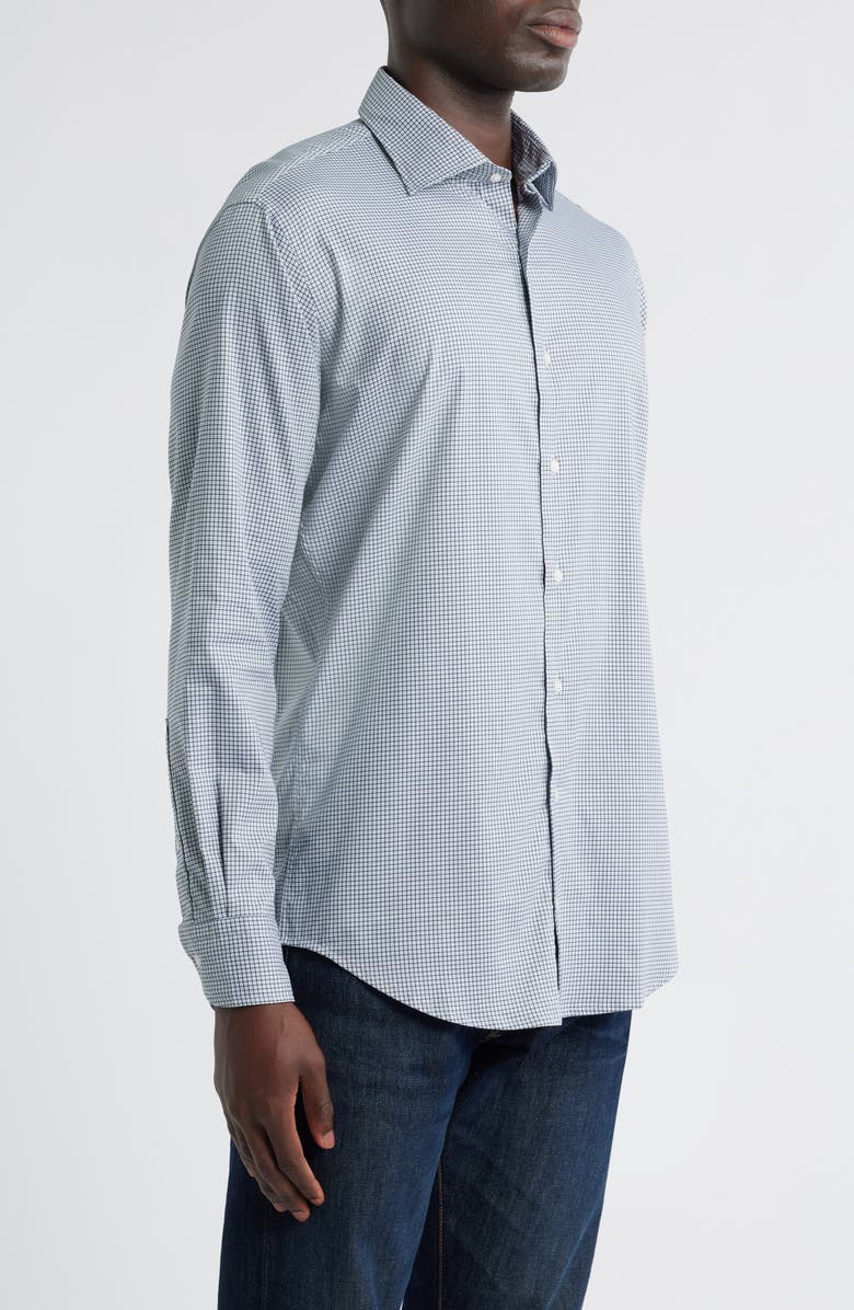 Peter Millar Jackson Crown Lite Microcheck Performance Twill Button-Up Shirt, Alternate, color, Deep Verdant