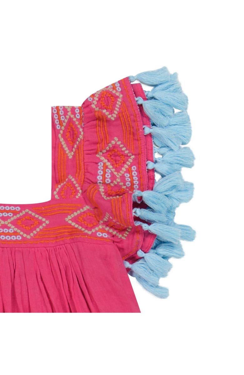 Mer St. Barth Serena Girl's Tassel Dress Raspberry Embroidery, Alternate, color, Pink