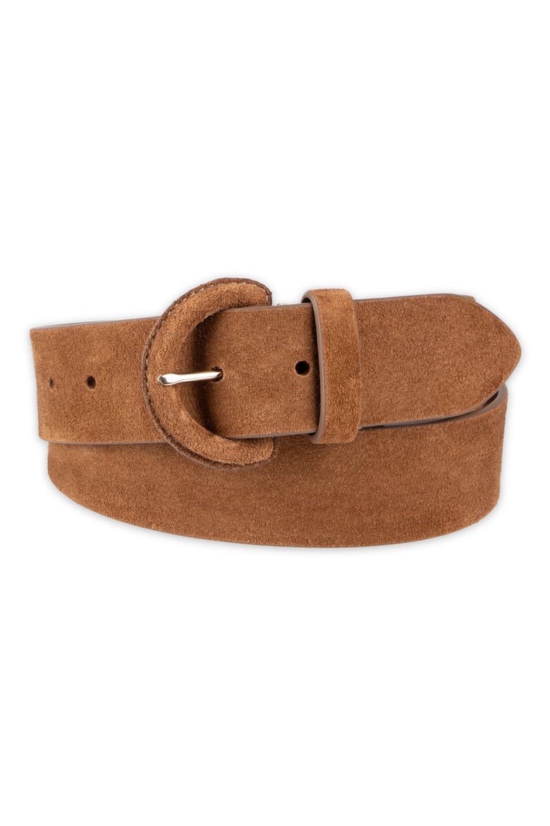 Covered Buckle Suede Belt, Alternate, color, LIGHT BROWN