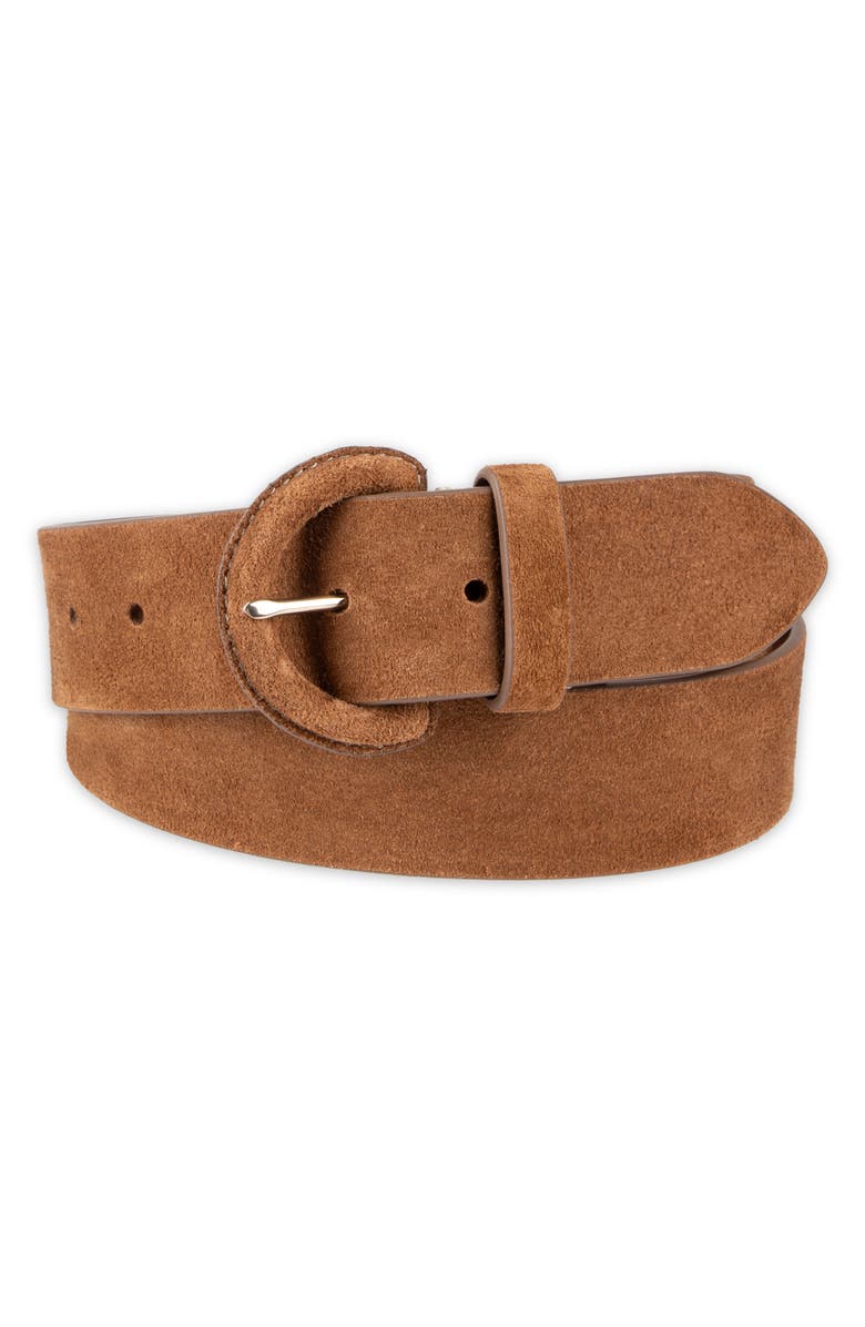 Cole Haan Covered Buckle Suede Belt, Alternate, color, Light Brown
