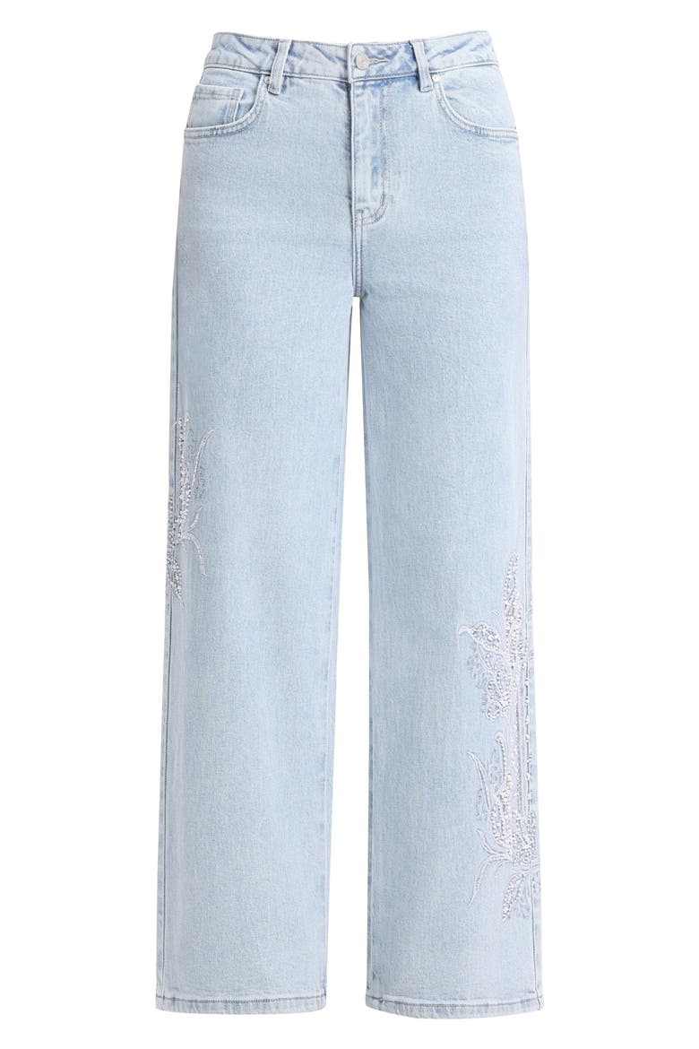Embroidered High Waist Relaxed Straight Leg Jeans, Alternate, color, LIGHT BLUE
