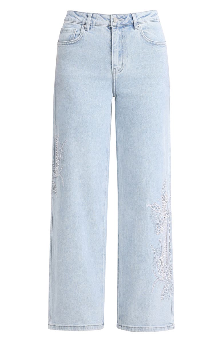 Bayeas Embroidered High Waist Relaxed Straight Leg Jeans, Alternate, color, Light Blue