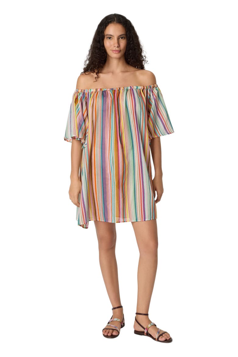 Short Cover-up In Cotton And Silk With Zigzag Pattern, Main, color, Multicoloured
