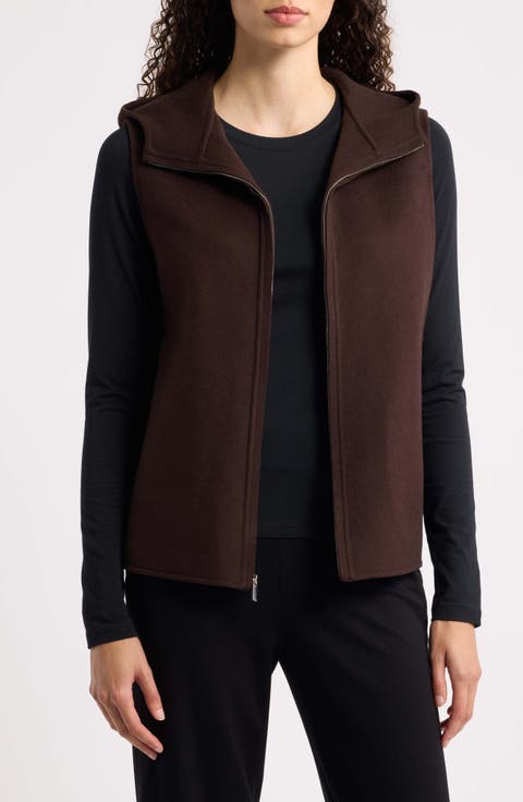 Hooded Wool Blend Zip Vest