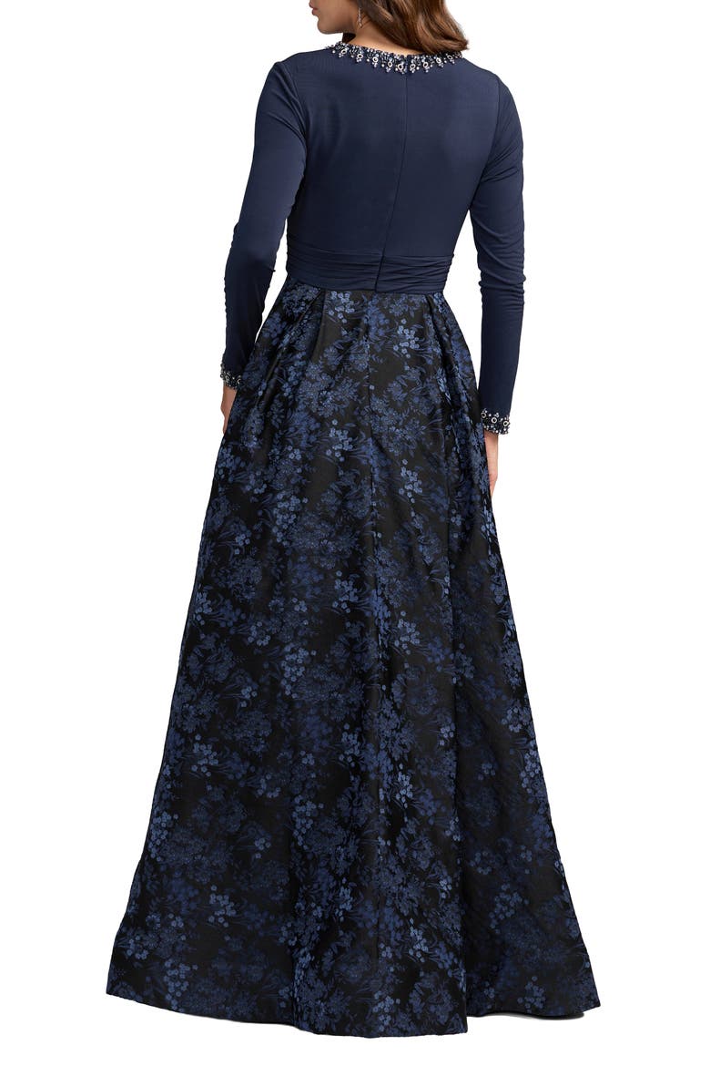 Floral Brocade A-Line Gown With Pockets, Alternate, color, Midnight