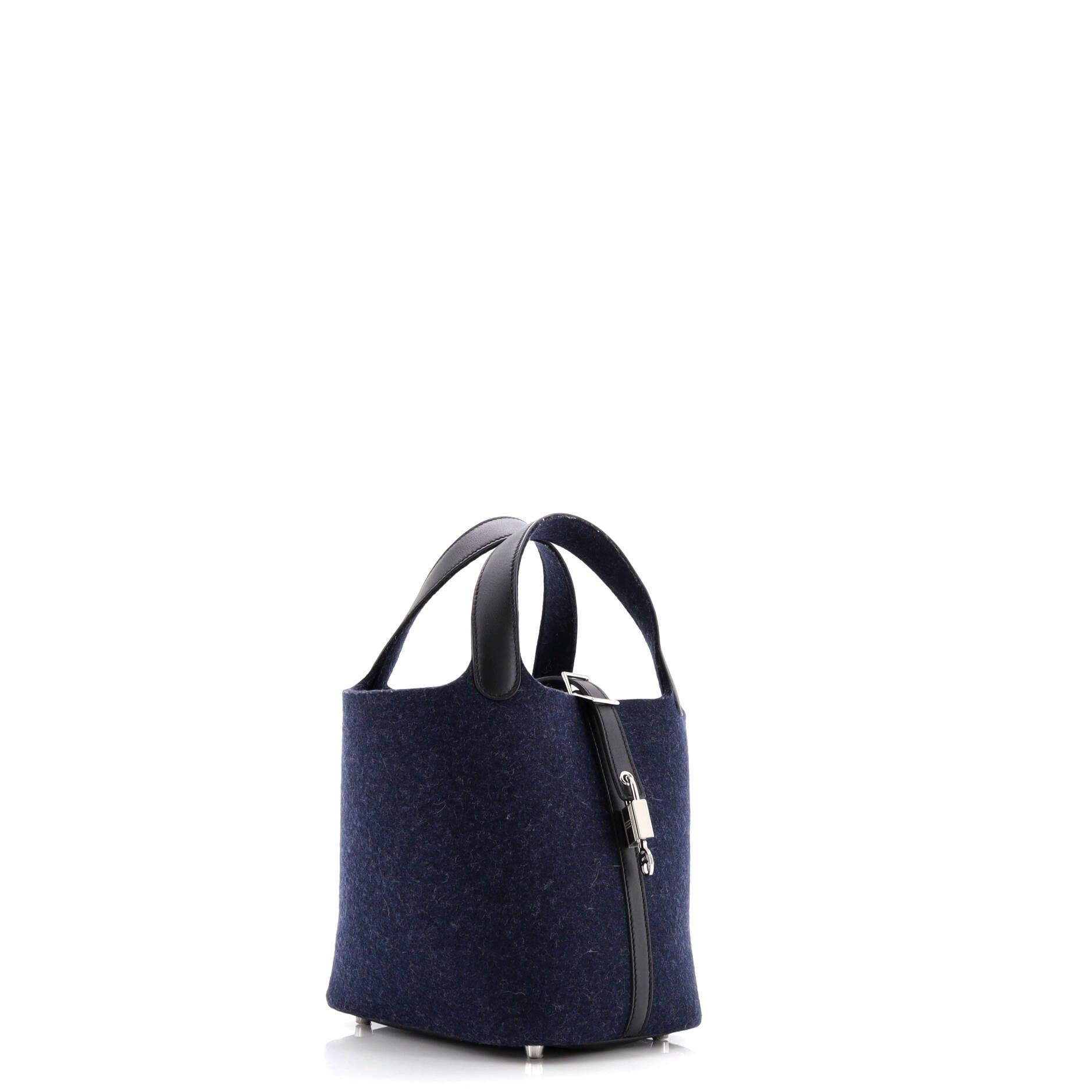 Pre-Owned Hermes Picotin Lock Bag Felt with Leather PM, Alternate, color, Bleu Nuit