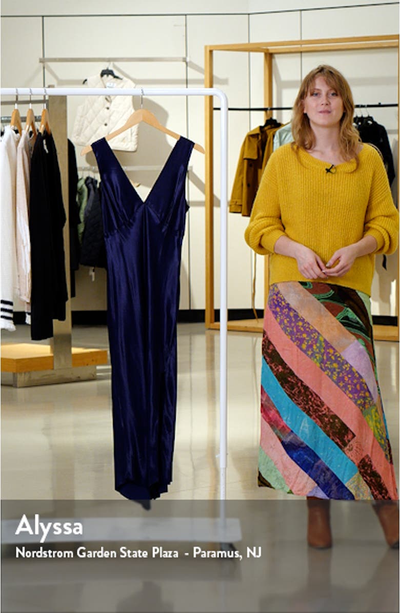 Monique Sleeveless Asymmetric Hem Satin Dress, sales video thumbnail