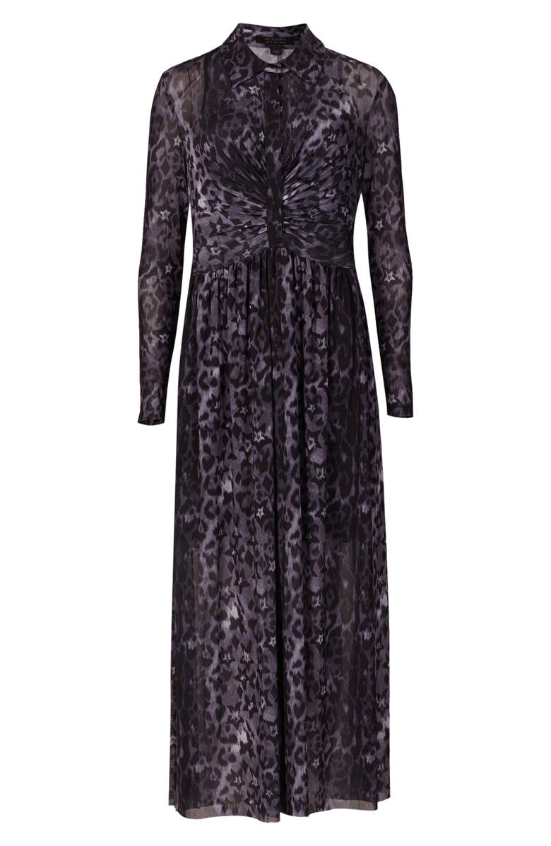 AllSaints Kelda Celia Leopard Star Long Sleeve Mesh Shirtdress, Alternate, color,