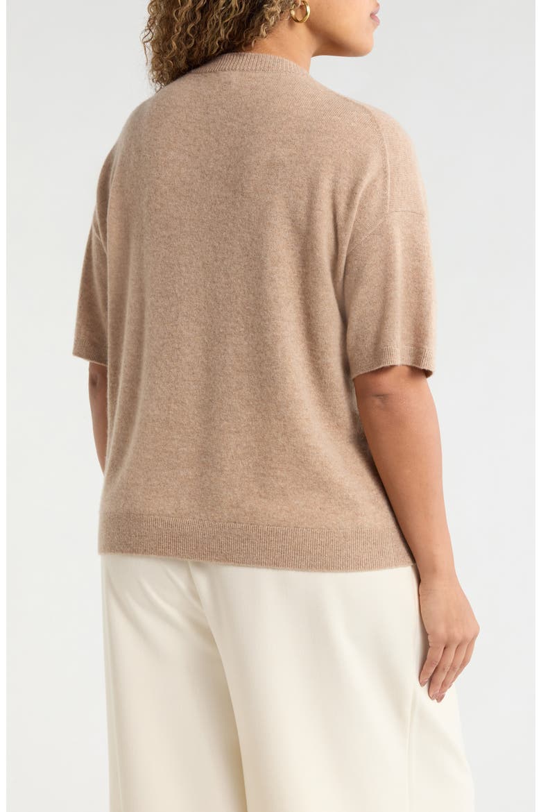 Short Sleeve Cashmere Sweater, Alternate, color, TAN CAMEL DARK HEATHER