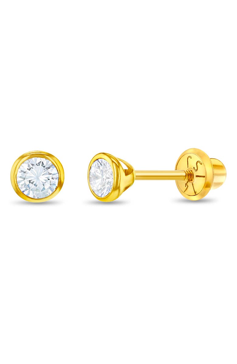 In Season Jewelry 14k Tiny Bezel Cubic Zirconia Earrings, Main, color, Gold