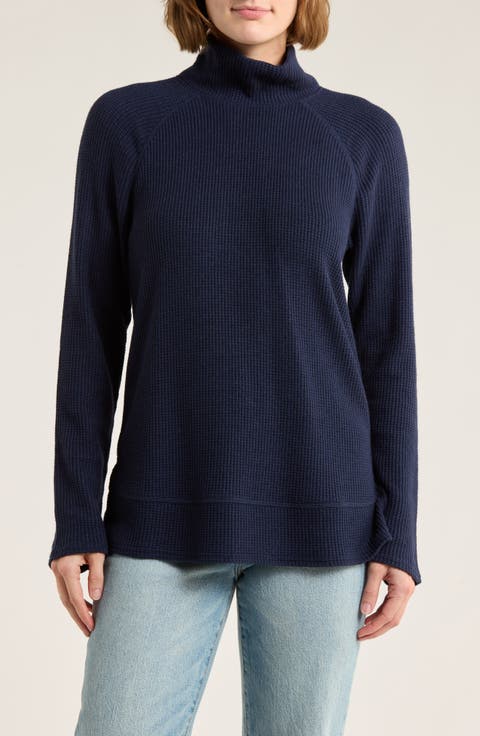 Cozy Cowl Neck Long Sleeve Waffle Knit Top