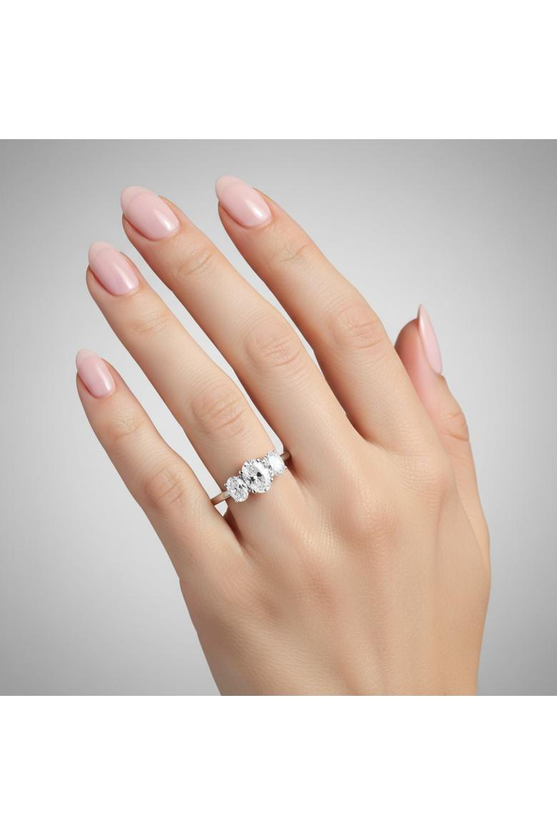 Delila 14K Gold Oval Cut Lab Grown Diamond Trinity Ring - 2 ct, Alternate, color, 14K White Gold