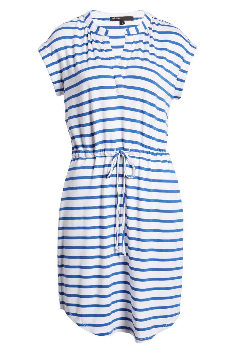 Gibson x Hi Sugarplum! Como Drawstring Jersey Dress, Alternate, color, BLUE GROTTO STRIPE