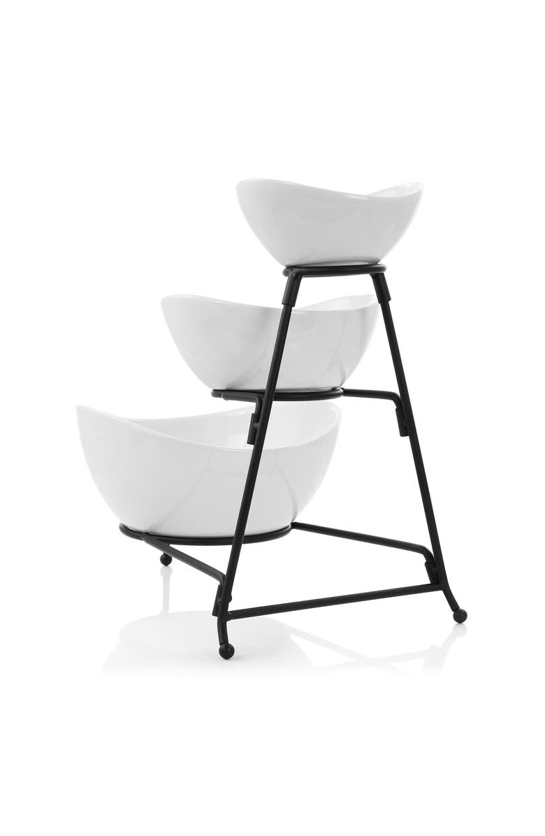 Elama 3 Tier Oval Bowl Porcelain Serveware Set, Alternate, color, White