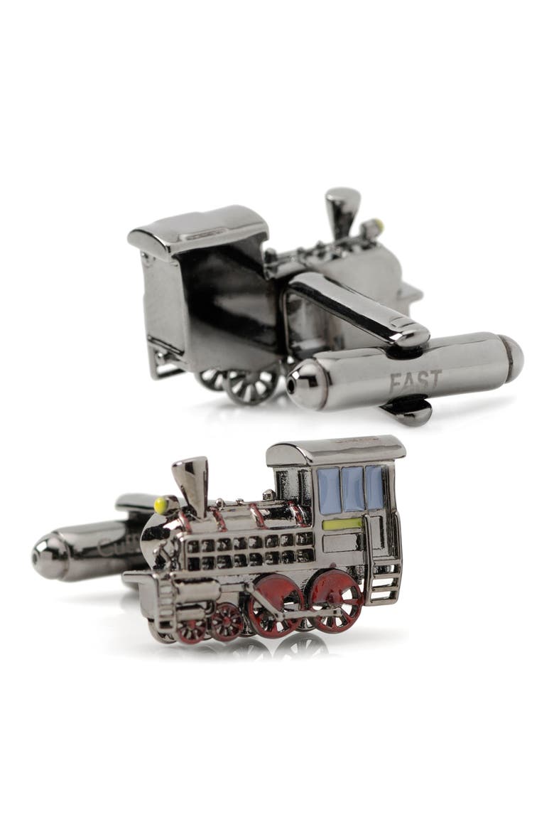 3D Steam Engine Cuff Links, Alternate, color, SILVER/ BLACK