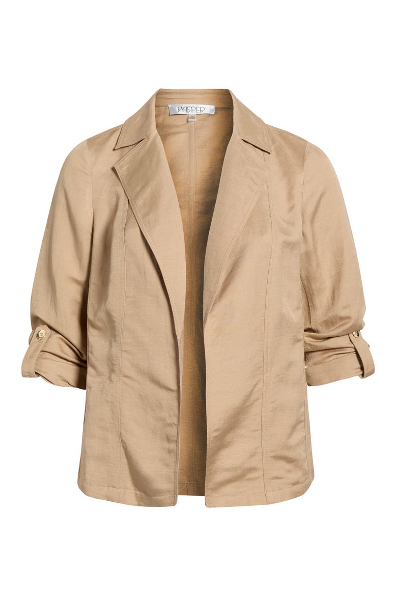 Seamed Open Front Linen Blend Jacket, Alternate, color, TOASTED WHEAT