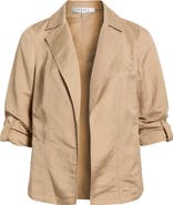 KASPER Seamed Open Front Linen Blend Jacket