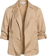 KASPER Seamed Open Front Linen Blend Jacket
