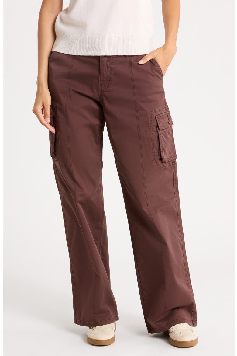 Low Rise Wide Leg Poplin Cargo Pants, Main, color, BROWN