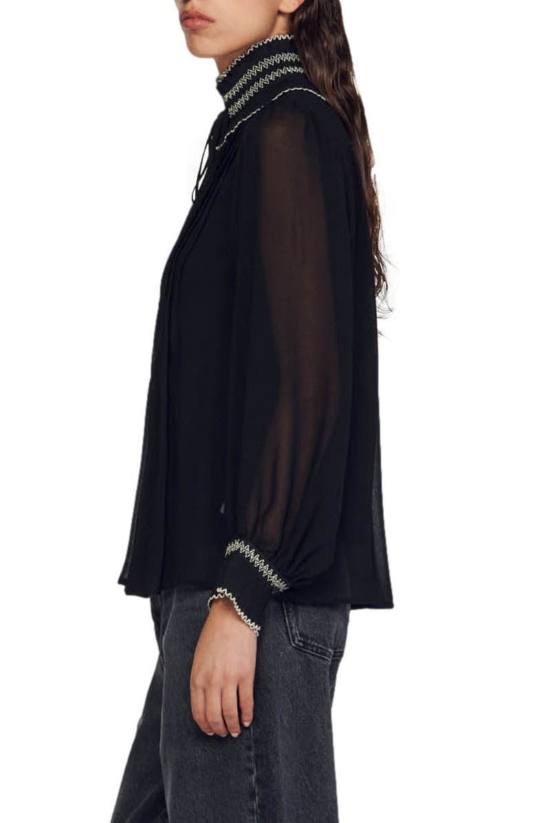 SANDRO Jacinthe Split Neck Blouse, Alternate, color, 