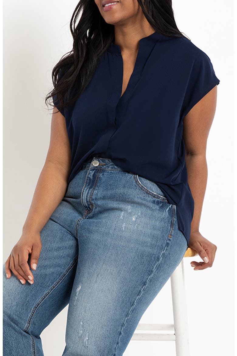 Notch Collar Blouse, Main, color, NAVY