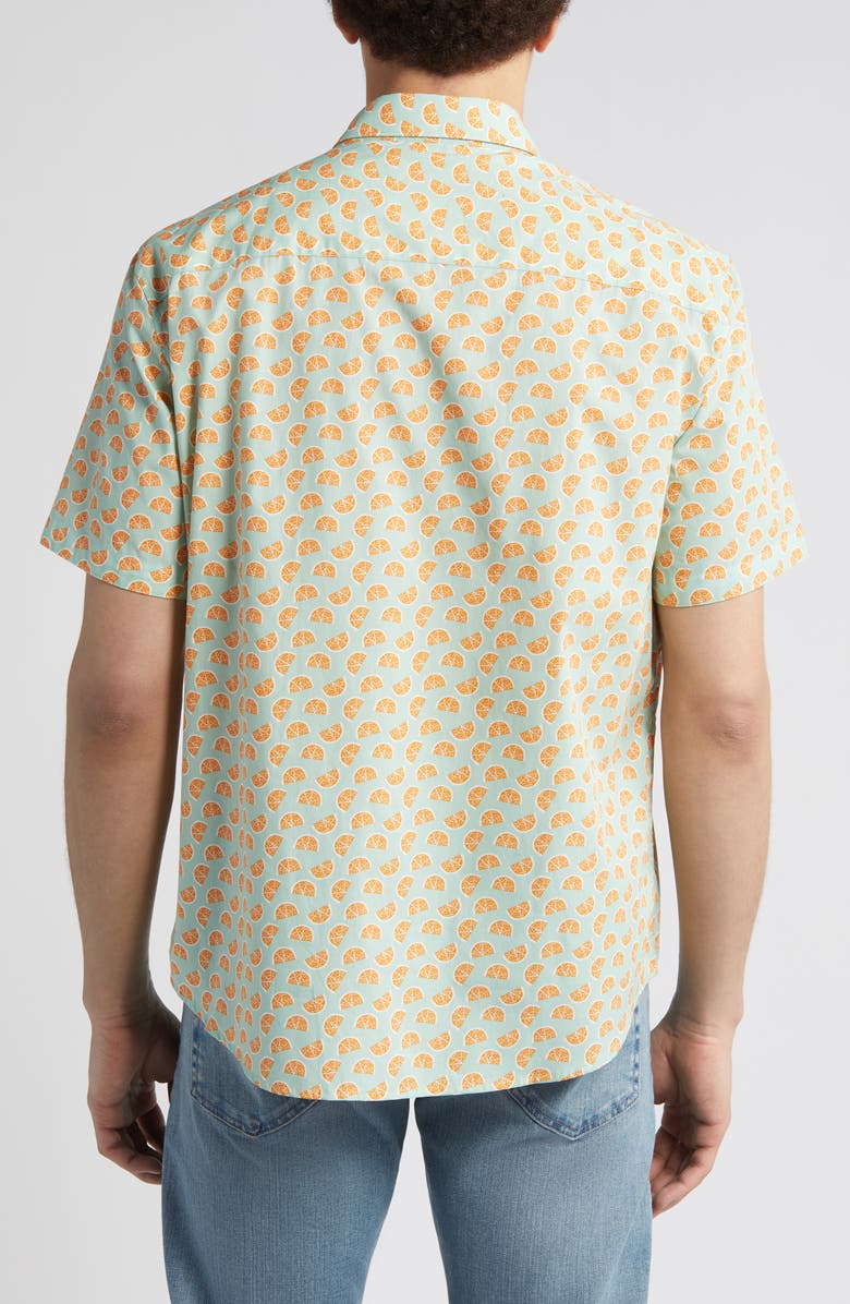 Johnston & Murphy Citrus Print Short Sleeve Cotton Button-Down Shirt, Alternate, color, Green/Orange