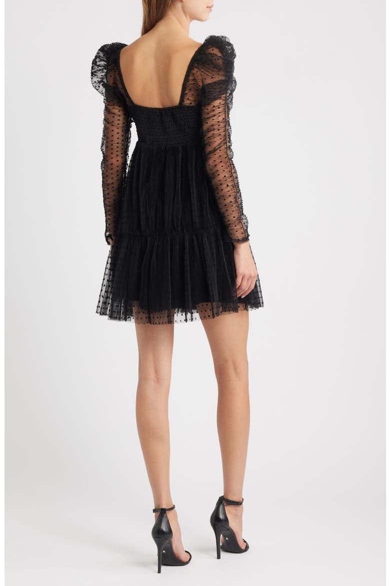 Deanna Long Sleeve Tulle Cocktail Minidress, Alternate, color, BLACK