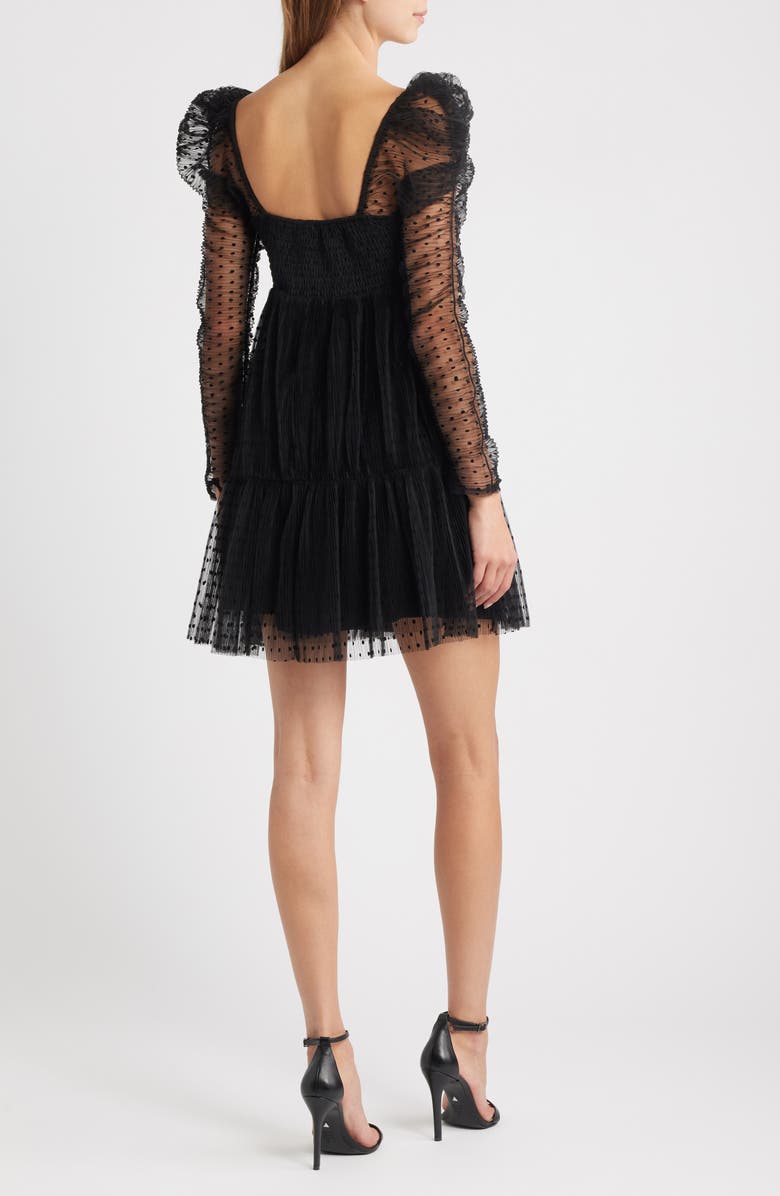 Lucy Paris Deanna Long Sleeve Tulle Cocktail Minidress, Alternate, color, Black