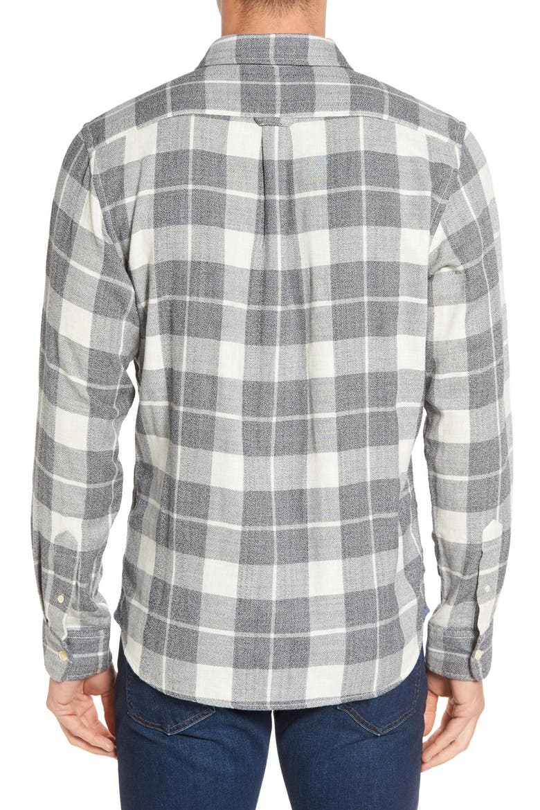 Devon Trim Fit Plaid Herringbone Sport Shirt, Alternate, color, GREY