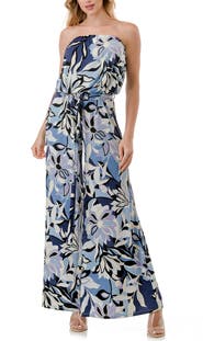 O.L. Chevron Print Strapless Wide Leg Jumpsuit