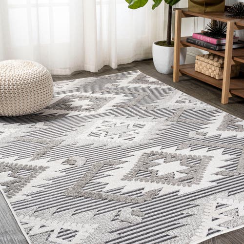 Jonathan Y Sumak High-low Pile Neutral Diamond Kilim Indoor/outdoor Area Rug In Gray/white/black