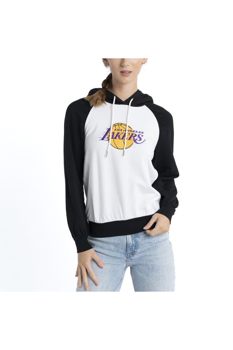 Women's Lusso White Los Angeles Lakers Marlowe Tri-Blend Raglan Pullover Hoodie, Alternate, color, White