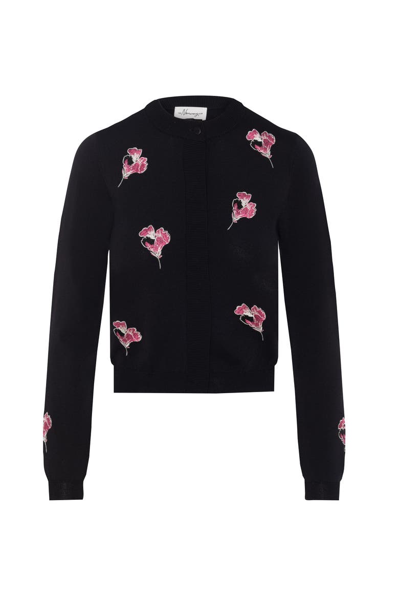 The Norway Club Embroidered Cropped Floral Button Front Knit Cardigan, Main, color, Black/Pink