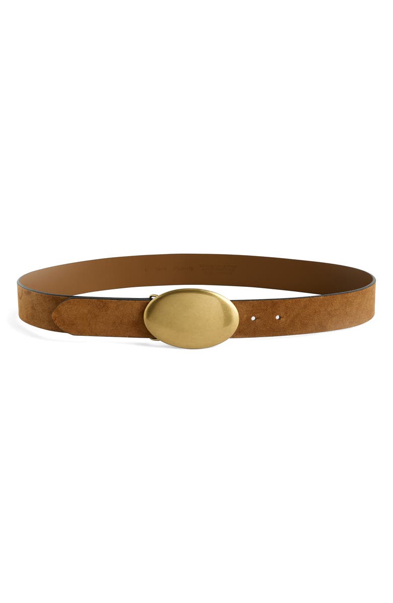 Madewell Oval Buckle Suede Belt, Main, color, Aged Cognac