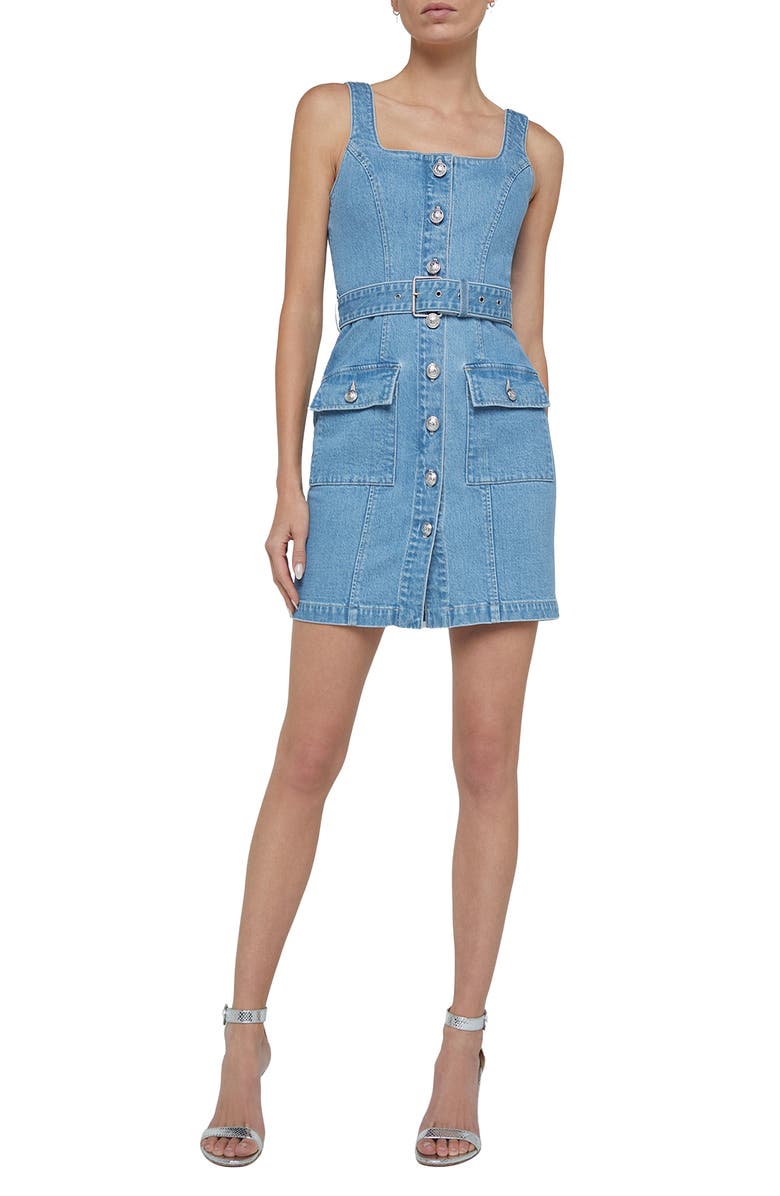 L'AGENCE Midy Belted Sleeveless Denim Minidress, Alternate, color, Olvera