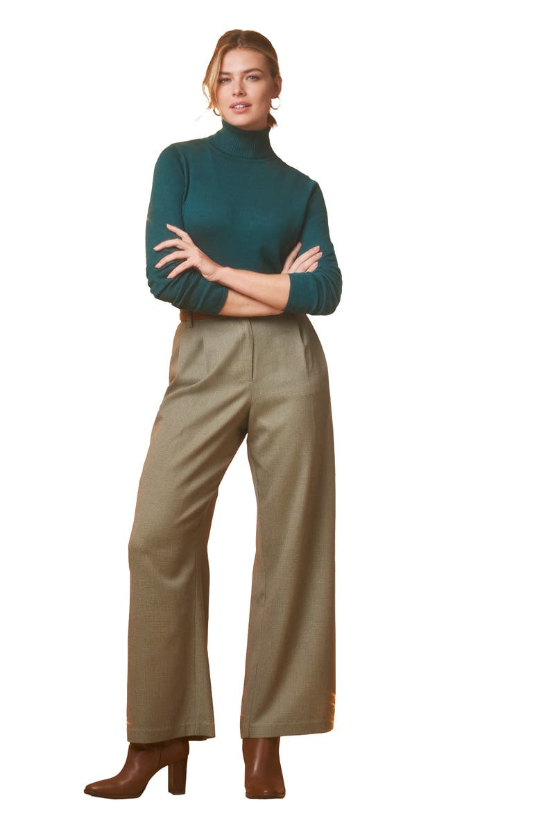 Jessica London Wide Leg Pleated Trouser, Main, color, Olive Houndstooth