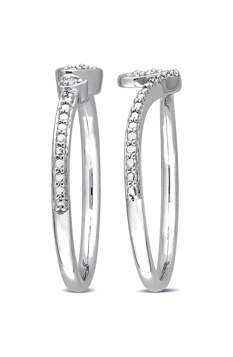 DELMAR Set of 2 Sterling Silver Pavé Diamond Heart Stackable Rings - 0.07ct., Alternate, color, White
