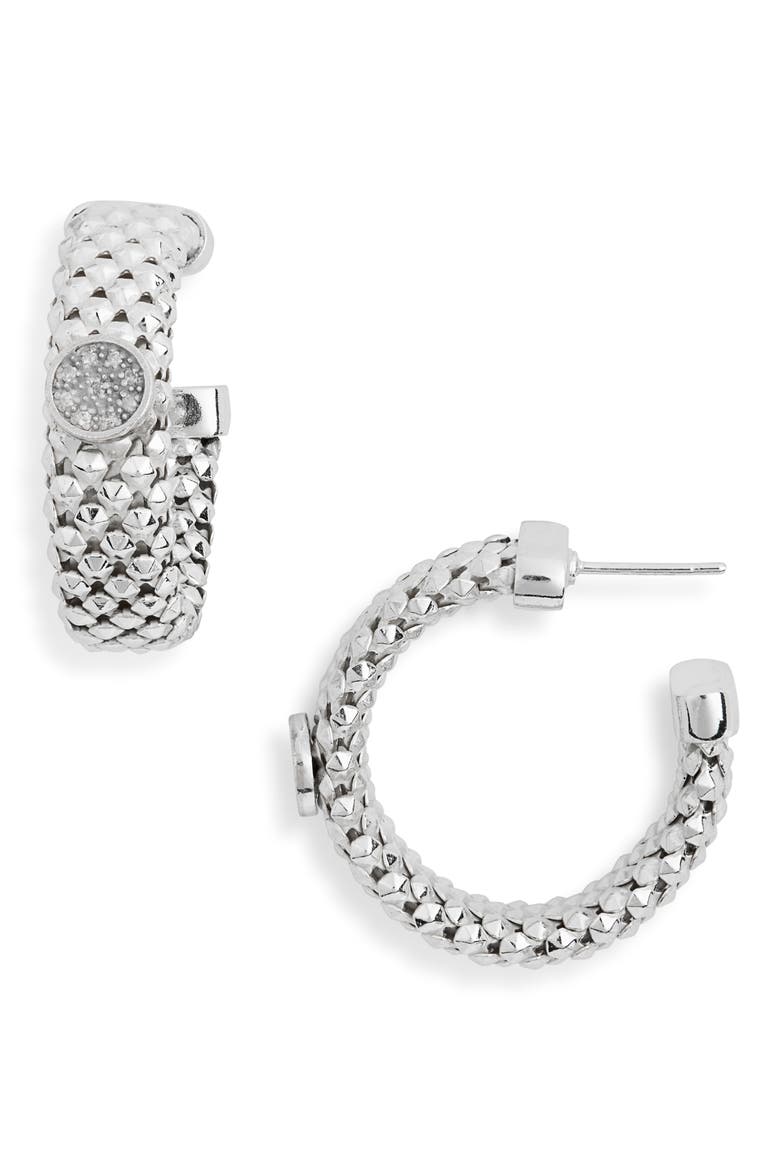 Diamond Circle Textured Hoop Earrings, Main, color, WHITE GOLD