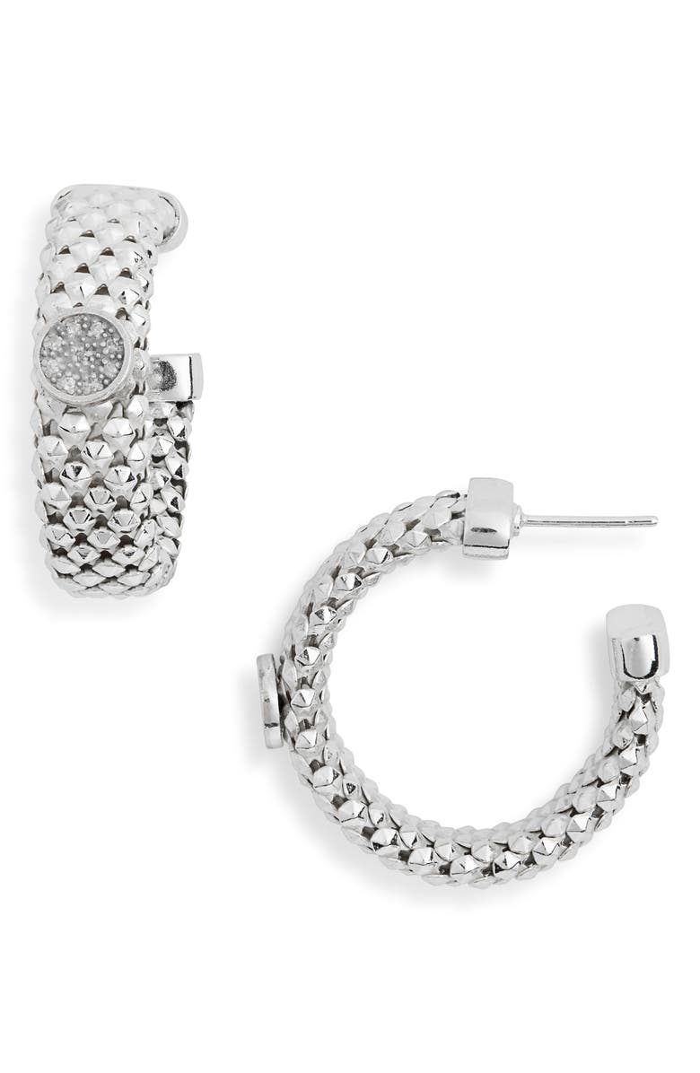 MESHMERISE Diamond Circle Textured Hoop Earrings, Main, color, White Gold