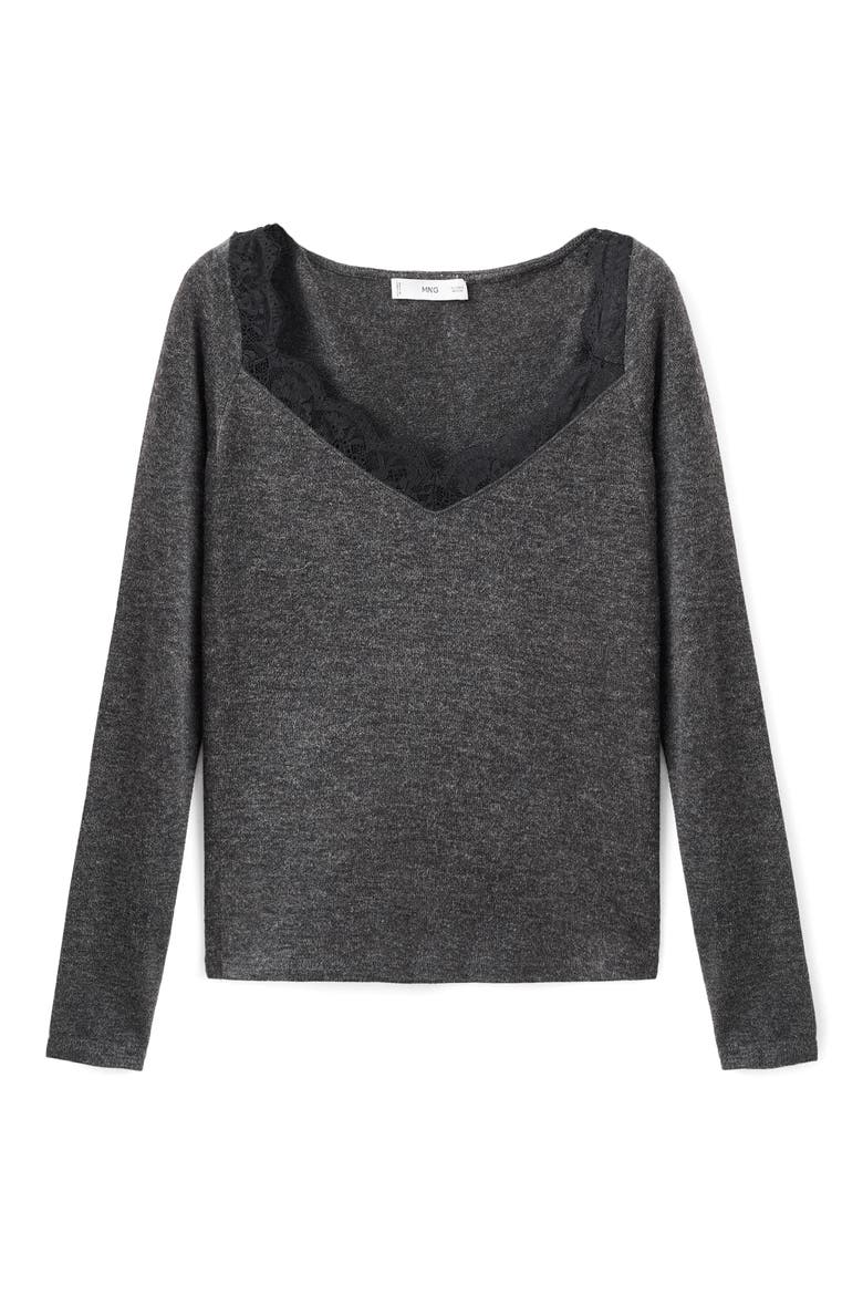 Lace Trim Long Sleeve Top, Main, color, MEDIUM HEATHER GREY